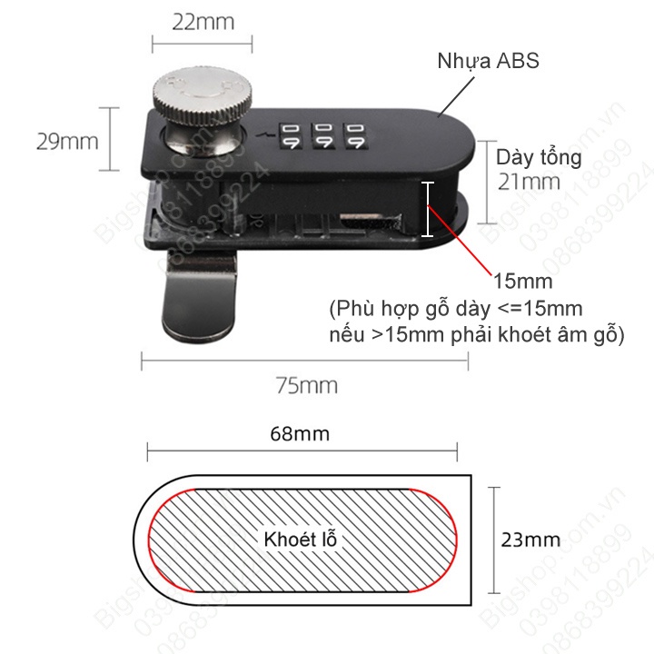 Khóa số ngăn kéo bàn, hộc tủ loại đơn hoặc nhiều ngăn, tủ để đồ, có thể thay đổi mã số