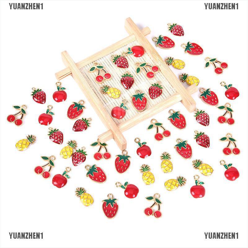1 [Yuanzhen] Set 10 Mặt Dây Chuyền Hình Trái Cherry Bằng Hợp Kim Tráng Men Thủ Công DIY