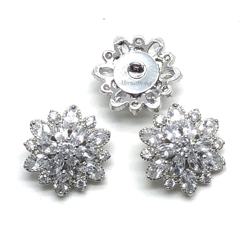 Khuy nút cúc cánh hoa 2 tầng bằng đồng đính đá zircon tinh tế size 19mm