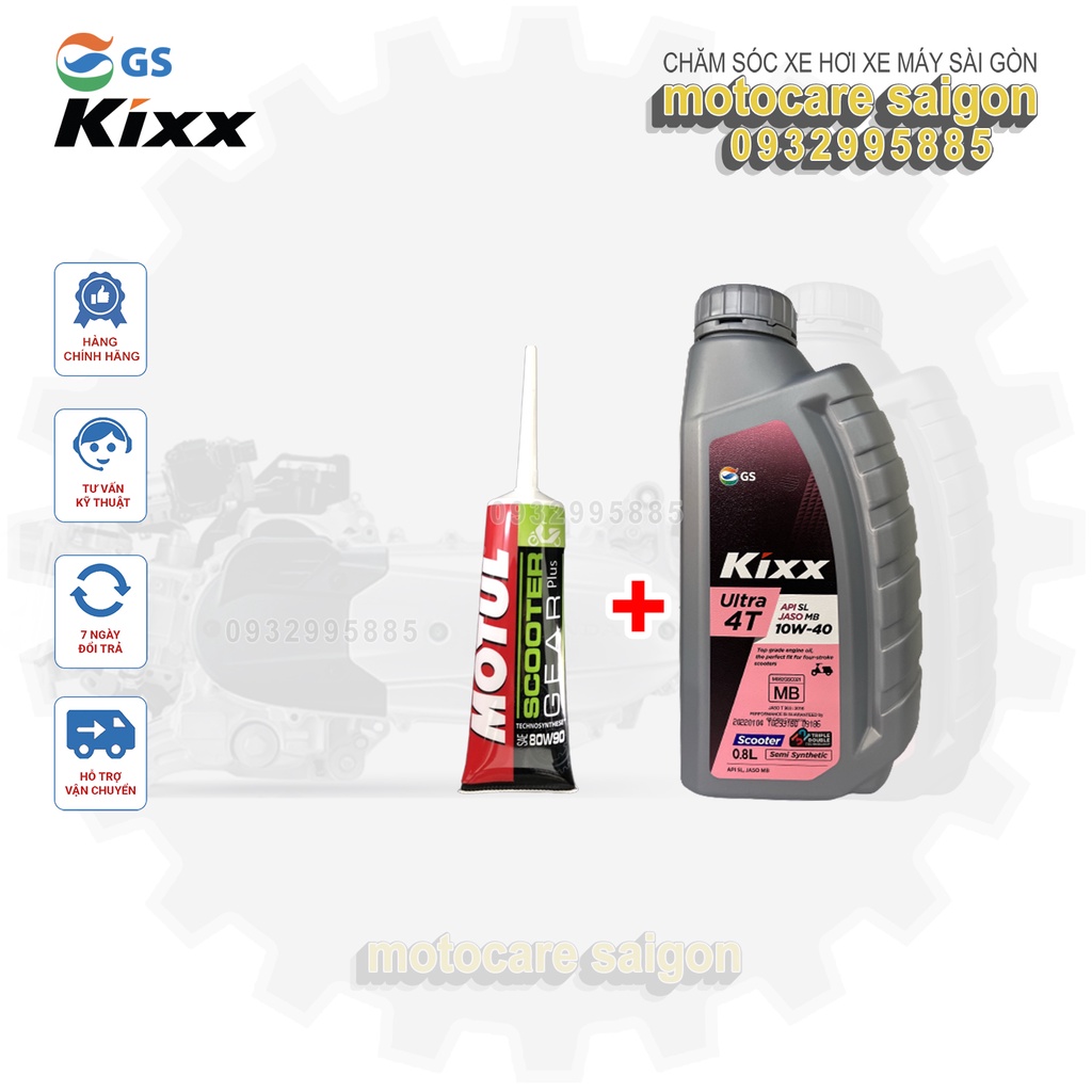 Combo Nhớt xe tay ga Kixx scooter API SL 10W40 800ml và nhớt lap