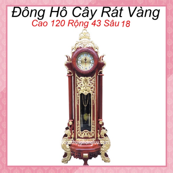 Đồng hồ hoàng gia trang trí phòng khách gỗ hương rát vàng cao 120cm