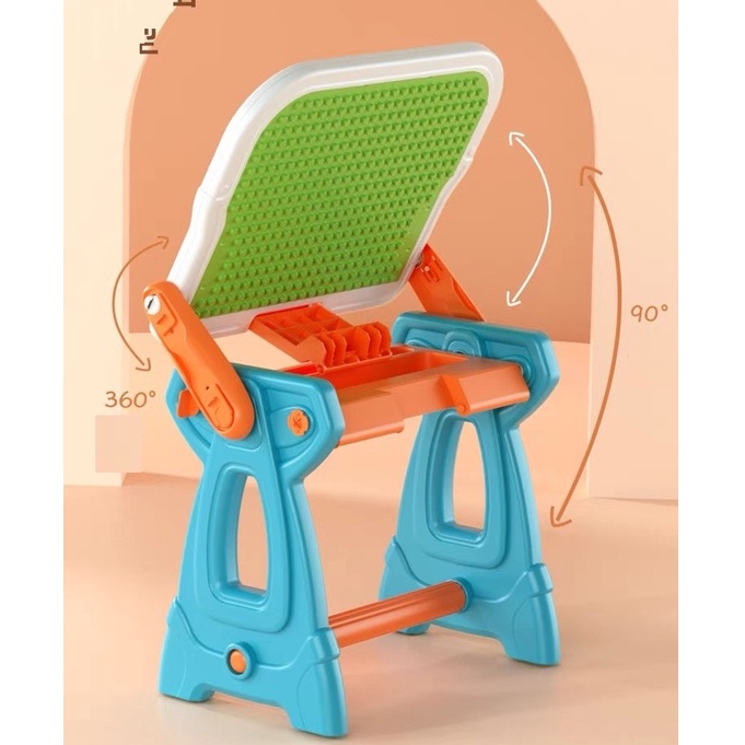 Bàn lego cho bé kèm bảng vẽ cho bé 2 in 1, bàn lắp ráp đồ chơi kèm vẽ gồm 88 chi tiết xếp hình