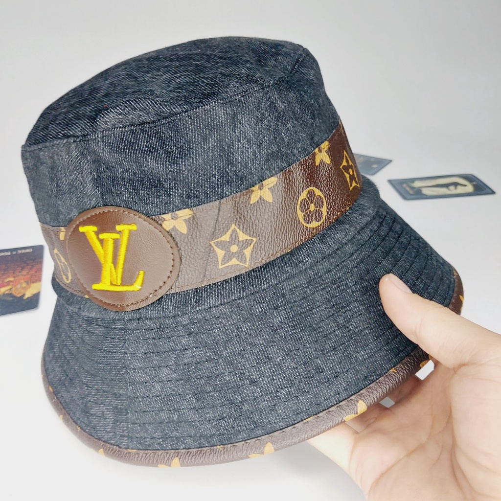 Nón vành tròn , Mũ bucket LV viền da logo nổi cực đẹp
