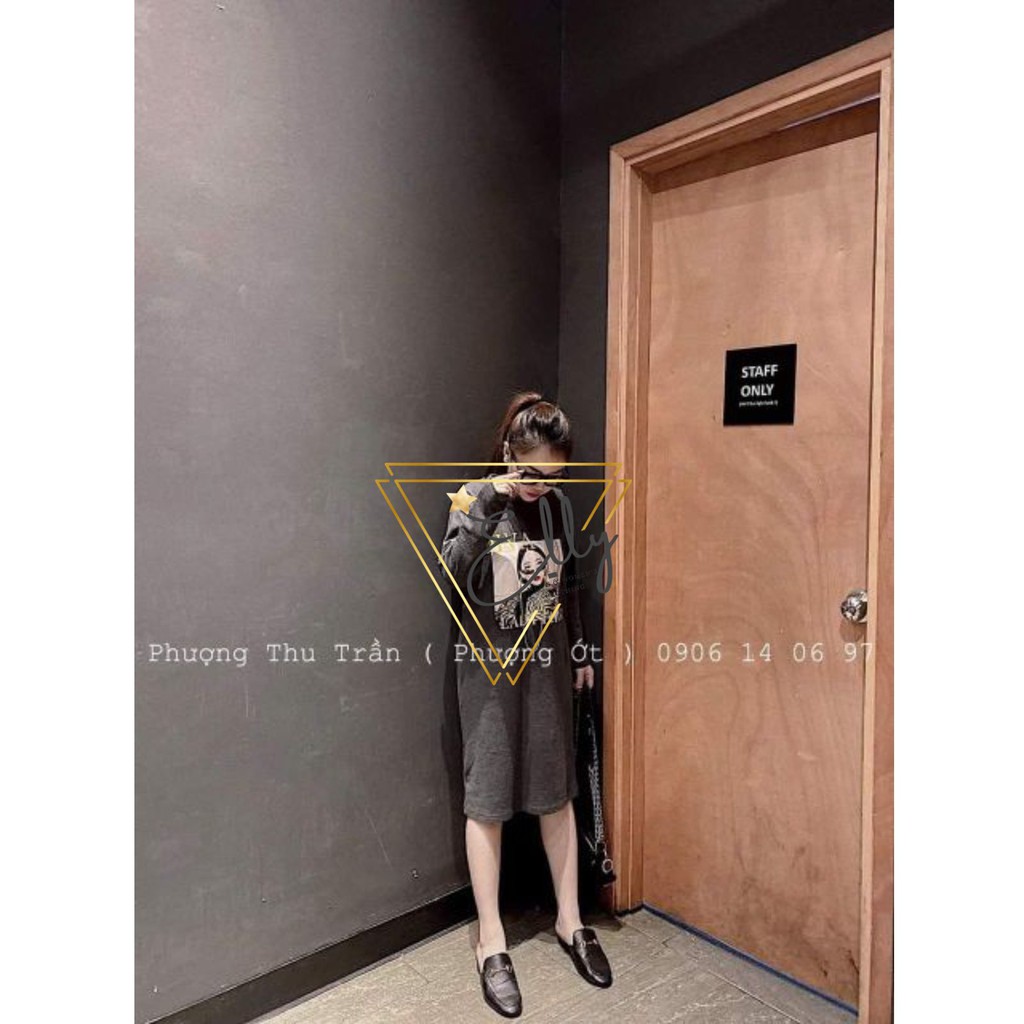 [Mã WAST99 hoàn 12k xu đơn 99k] Váy suông dài tay in hình cô gái dễ thương - bầu bì bon chen thoải mái | BigBuy360 - bigbuy360.vn