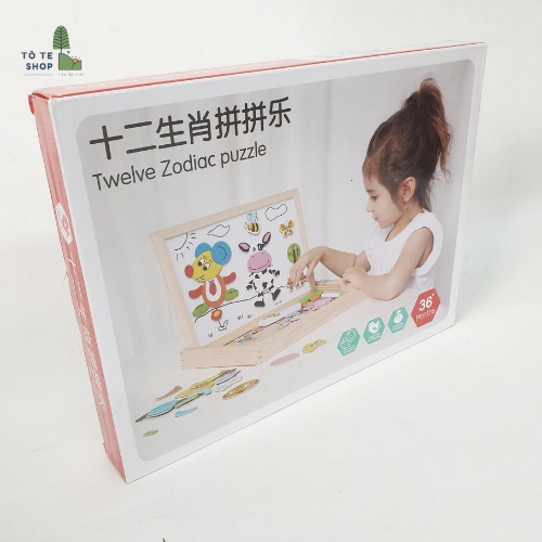 Xếp hình nam châm chủ đề động vật, lắp ráp trang phục động vật Twelve Zodiac kèm bảng đen và phấn,bút dạ MWZ-2003