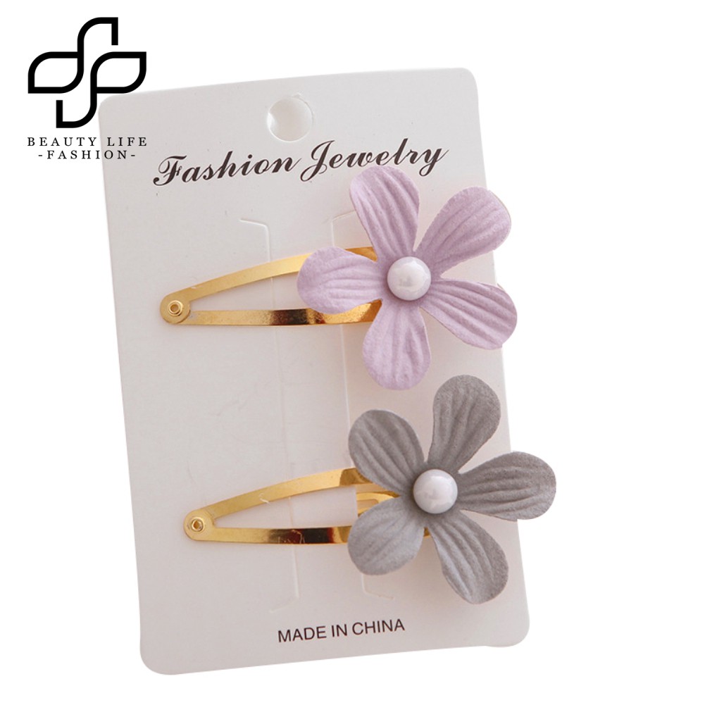 Set 2 Kẹp Tóc Hình Cánh Hoa Đính Hạt Giả Ngọc Trai