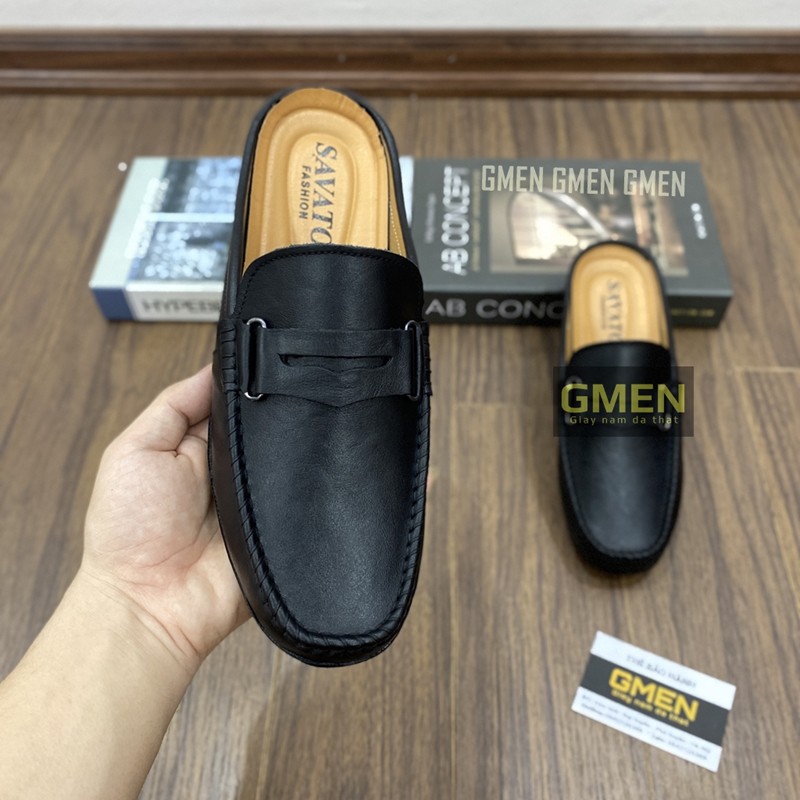 Giày sục nam da thật 100% mềm mại đế cao su khâu chỉ siêu êm chân GM0339 | BigBuy360 - bigbuy360.vn