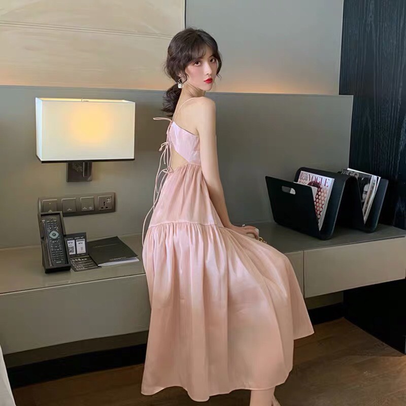 Đầm dự tiệc tơ ánh kim 3 tầng  sang trọng có đen và hồng nude DG 4259