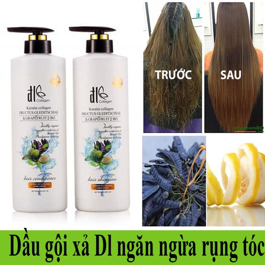 HOT!!! Cặp Dầu Gội Xả Bưởi Bồ Kết, Cặp Dầu Collagen DL Ngăn Ngừa Rụng Tóc- Kết Hợp 2in1- MUA NGAY!!!