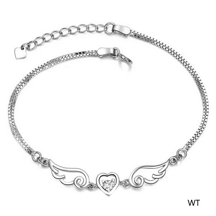 Vòng đeo tay mặt hình trái tim và đôi cánh phối đá nhân tạo cho nữ