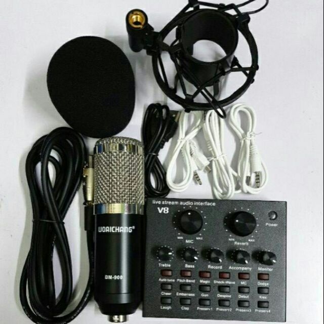 Mic thu âm livetream hát karaoke micro woaichang BM900 card V8