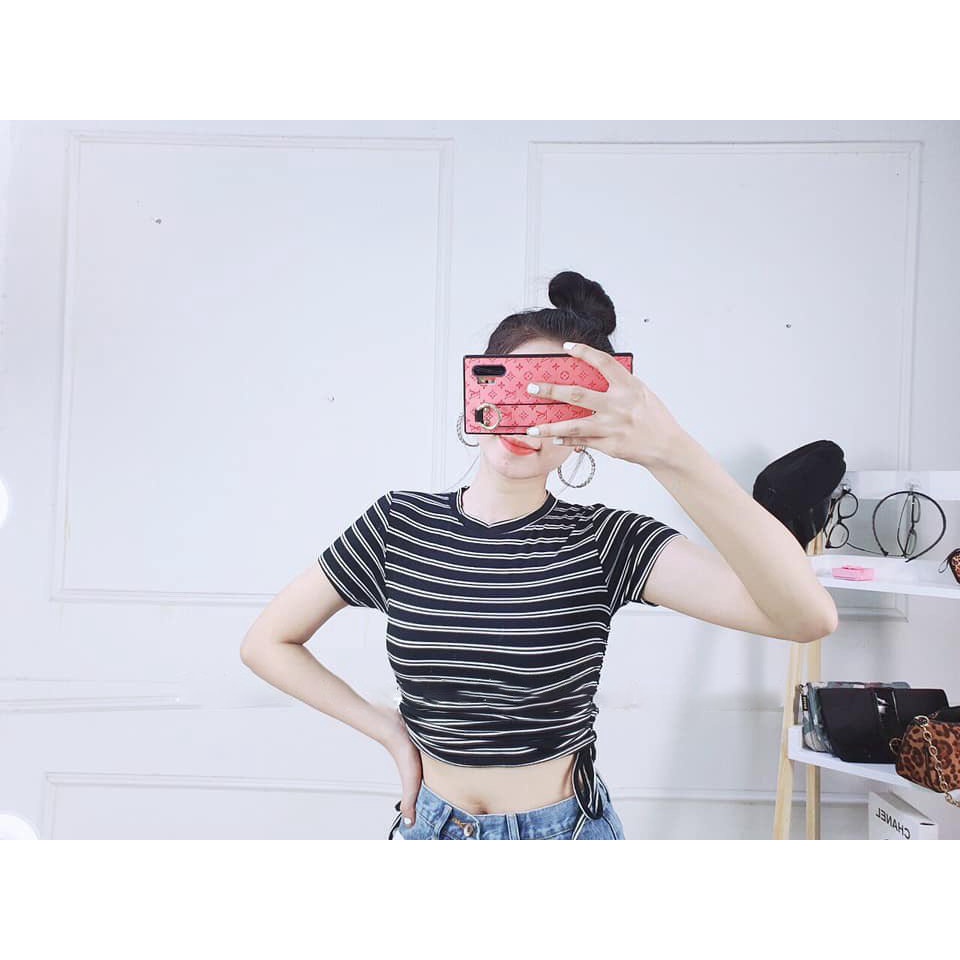Áo thun kiểu nữ gợi cảm tay ngắn rút dây 2 bên, áo thun croptop Hàn Quốc