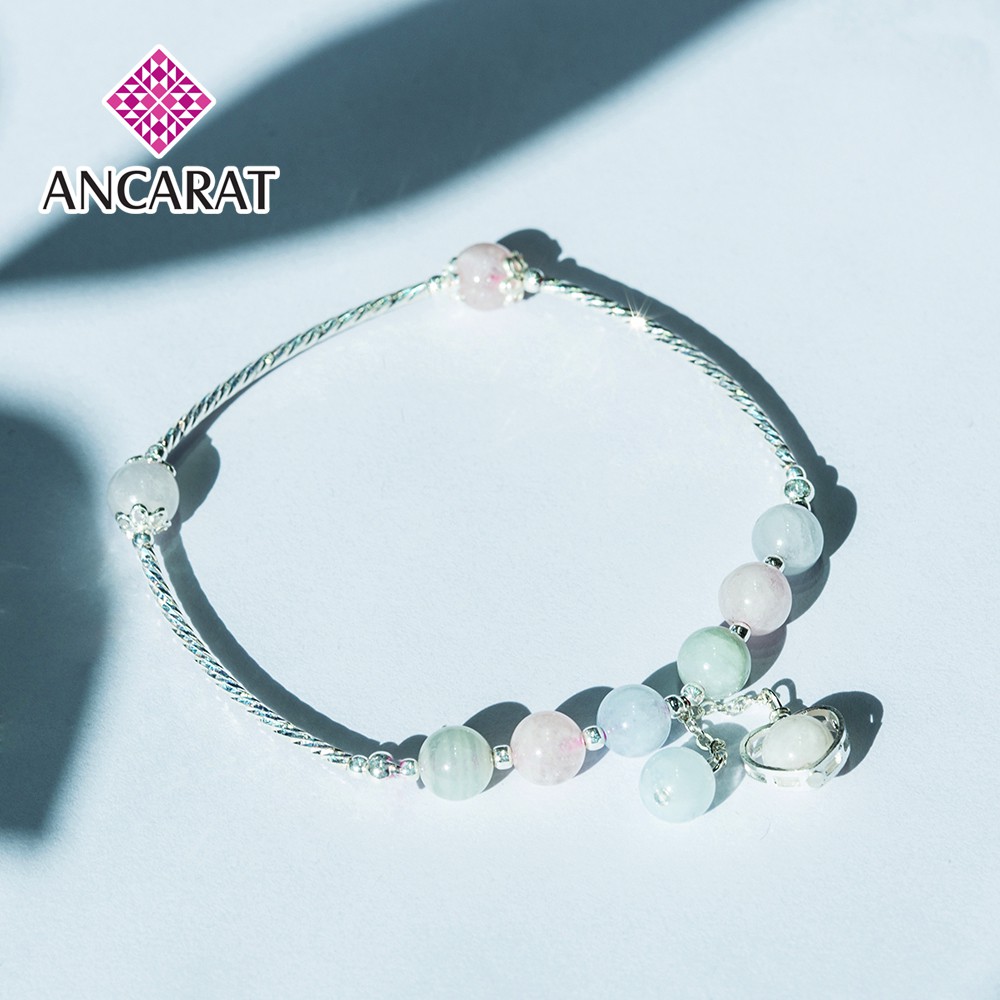 Vòng tay bạc đá Thạch anh tóc phong thủy - ANCARAT - VD24