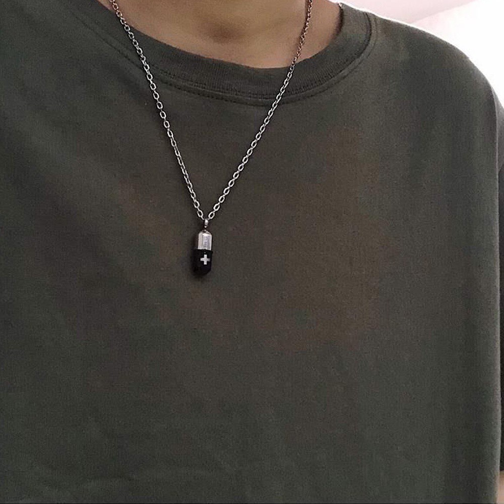 Vòng cổ mặt dây thiết kế hình viên thuốc phong cách punk thời trang cho nam nữ