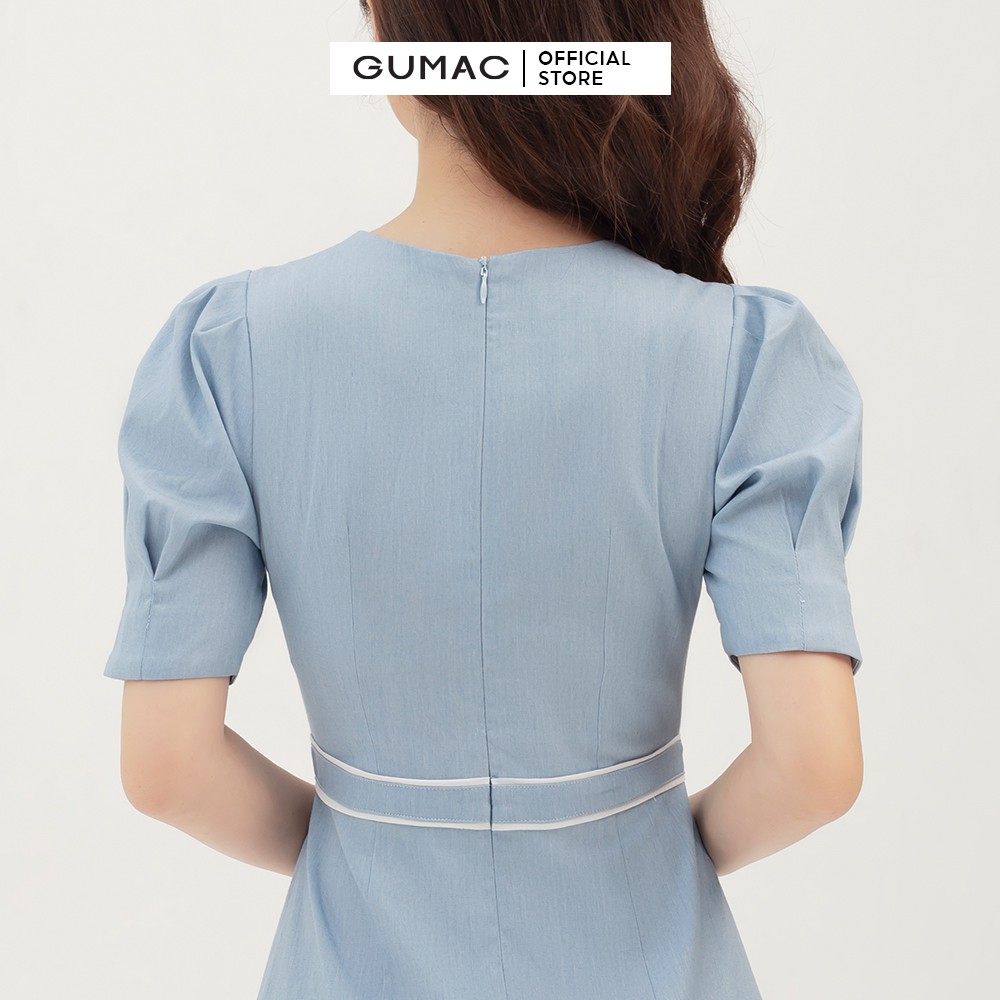 Đầm dự tiêc GUMAC thiết kế sang trọng, tay ngắn màu xanh DB394 | BigBuy360 - bigbuy360.vn