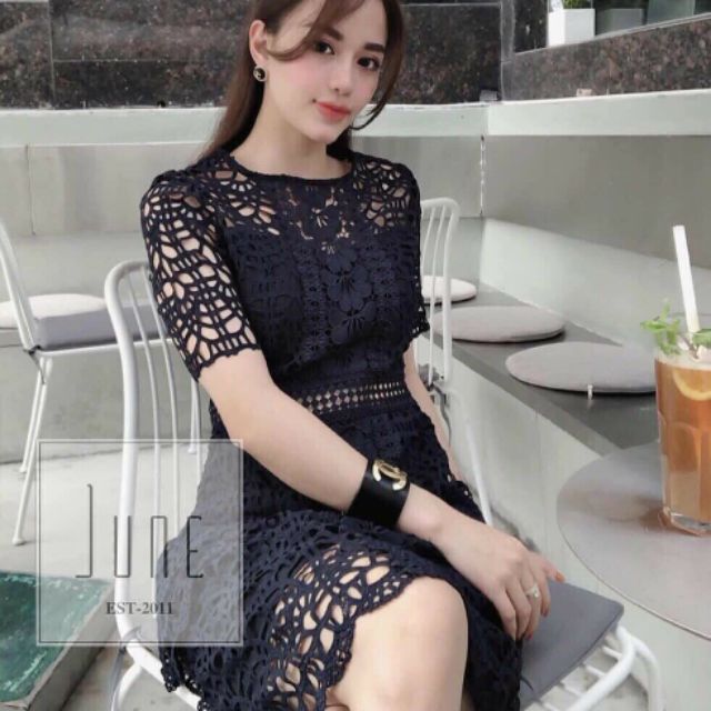 ♥️♥️Đầm xoè ren sò tay ngắn đơn giản so iu➖