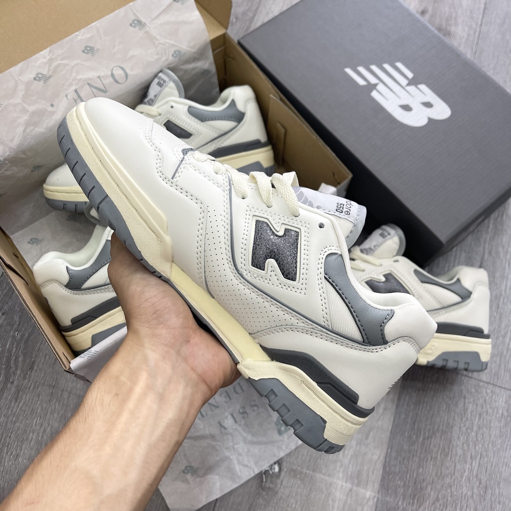 GIÀY NB550 TRẮNG XÁM DA THẬT LAI AU SC