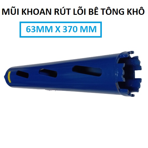 Mũi khoan rút lõi khô kích thước 63x370mm lưỡi hợp kim chuyên dùng cho thợ điều hòa