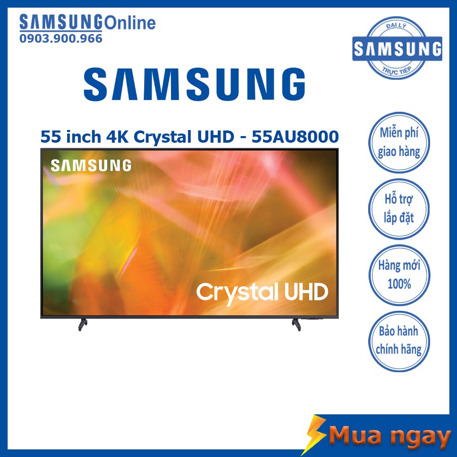 Smart TV Samsung Crystal UHD 4K 55 inch UA55AU8000 Mới 2021 - Bảo hành 2 năm chính hãng