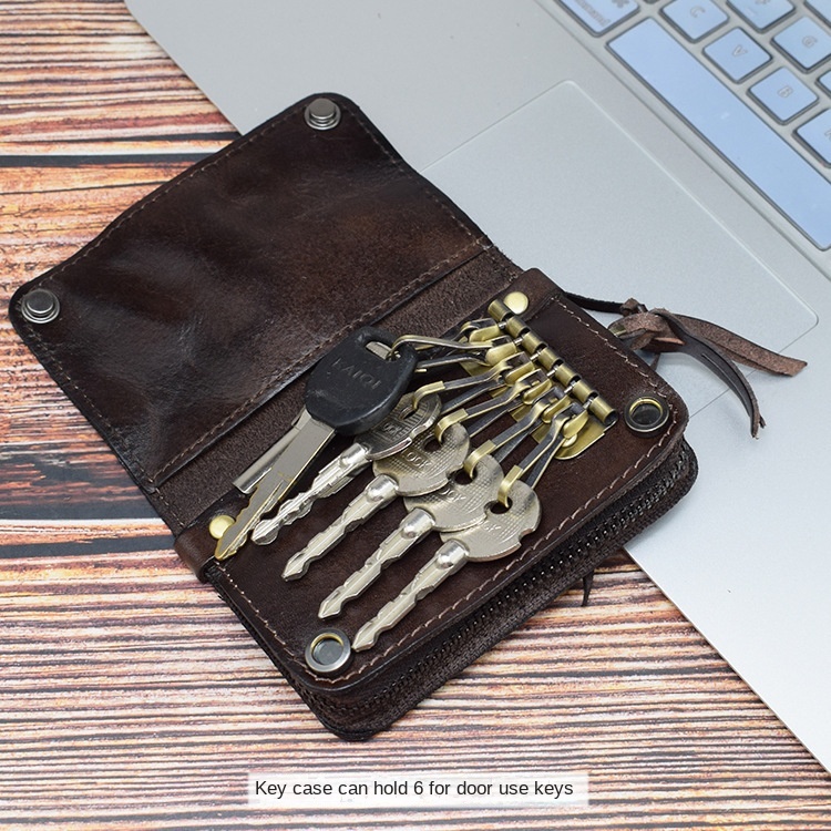 Vỏ Da Bò Đựng Chìa Khóa Đa Năng Có Khóa Gài Tiện Dụng
