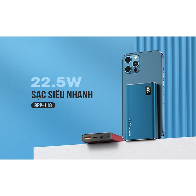 Sạc Dự Phòng Remax RPP-118 10.000Mah - Hỗ Trợ Sạc Nhanh QC3.0 18W, 22.5W, PD 18W, VOOC 2.0 Siêu Nhỏ Gọn.