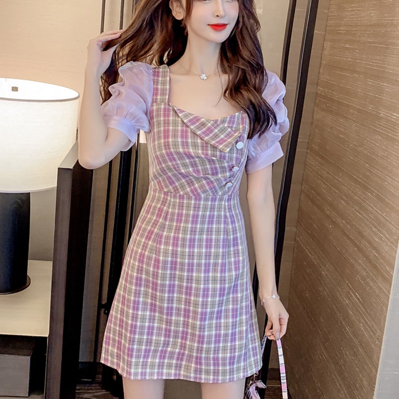 IELGY   Đầm Tím Cổ Vuông Có Khóa Kéo Thời Trang Cho Nữ