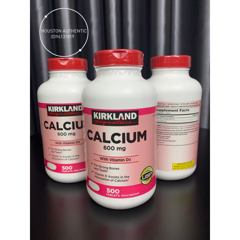 Viên uống Canxi Kirkland Calcium 600mg + D3 500 viên  _ Live mua hàng tại Mỹ