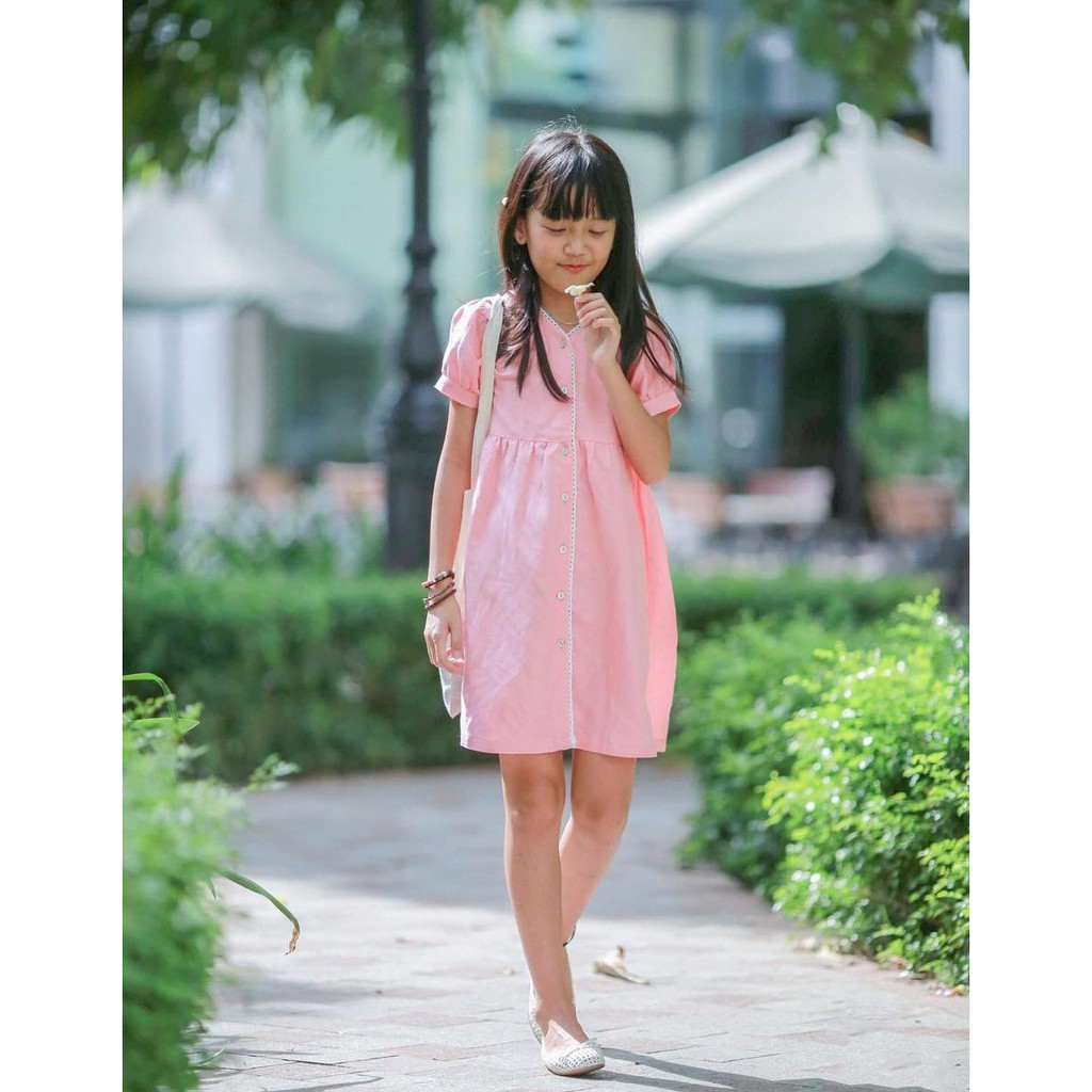 Đầm dài linen hồng long pink lalalune cho bé 2-7 tuổi