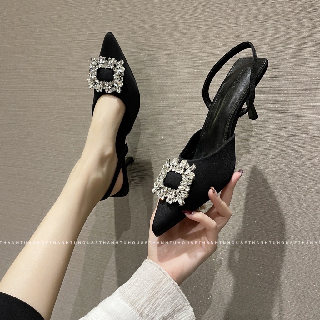 GIÀY CAO GÓT ZARA CÓ QUAI CÀI SAU ĐÍNH KHUY ĐÁ CÁO CẤP -5P