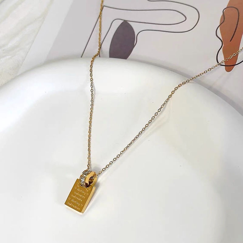 Dây Chuyền Mặt Vuông Khắc Chữ Love Đính Đá Zircon Đơn Giản Không Phai Màu Phong Cách Hàn Quốc