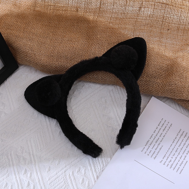 Băng Đô Cài Tóc Rửa Mặt Hình Tai Mèo Phủ Lông Dễ Thương Cho Nữ