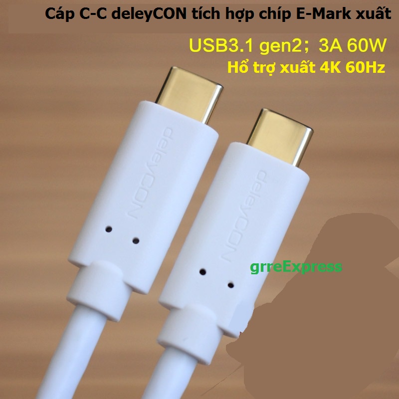 Cáp dữ liệu deleyCon USB 3.1 Gen2 60W Hổ Trợ 4K 60Hz - hàng Đức
