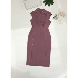Đầm Cati Hồng Ruốc Cổ Vest