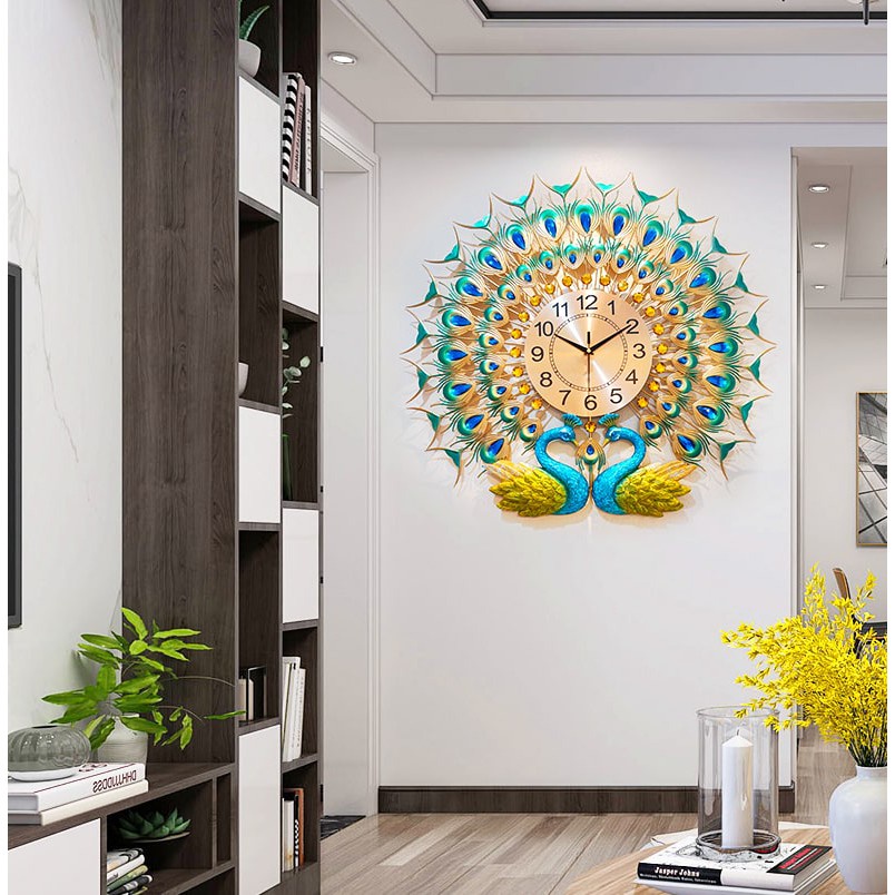 Đồng Hồ Con Công Treo Tường Chim Khổng Tước Vàng Shouse DTN009 kim trôi không gây tiếng động trang trí phòng khách