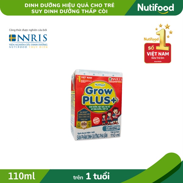 [Mẫu mới + Ít đường] Thùng 48 Hộp Sữa Bột Pha sẵn Grow Plus đỏ 110ml_ DÀNH CHO TRẺ SUY DINH DƯỠNG Trên 1 tuổi