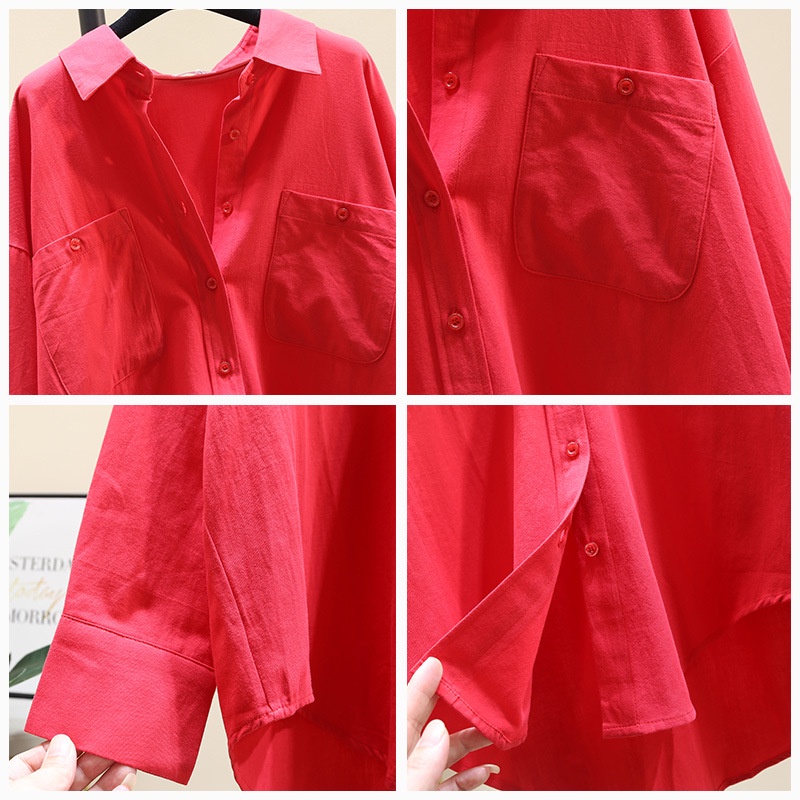 Áo sơ mi nữ đỏ cổ đức túi ngực chất liệu Kate silk cao cấp Mái Em _A6037
