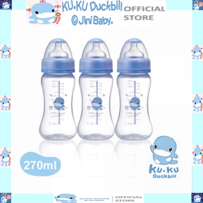 Set 3 bình sữa cổ rộng nhựa PP KU.KU DUCKBILL ku5923 - 270ml