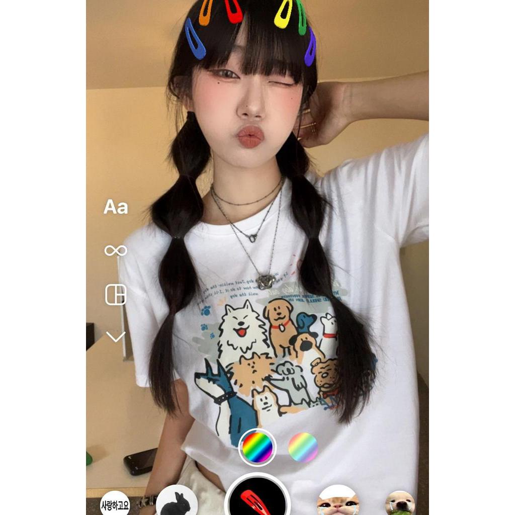 Áo Thun Nữ Tay Ngắn Cổ Tròn Dáng Rộng In Hình Cún Dễ Thương 51282