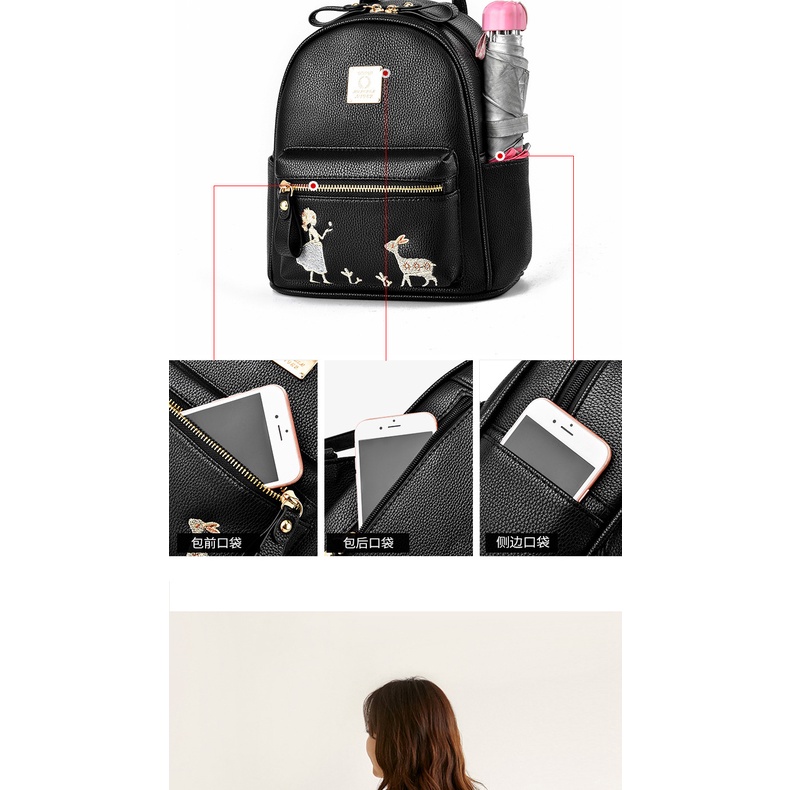 Balo da JASMIN NOIR đi học họa tiết thời trang dành cho nữ