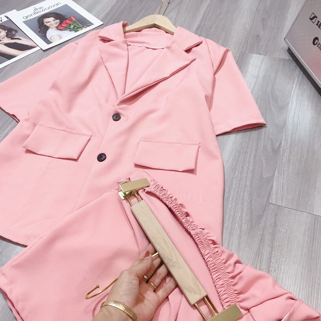 Bộ vest hồng chất tuyết mưa cao cấp thích hợp mặc đi công viêc đi chơi dự tiếc NOWSTORE 367