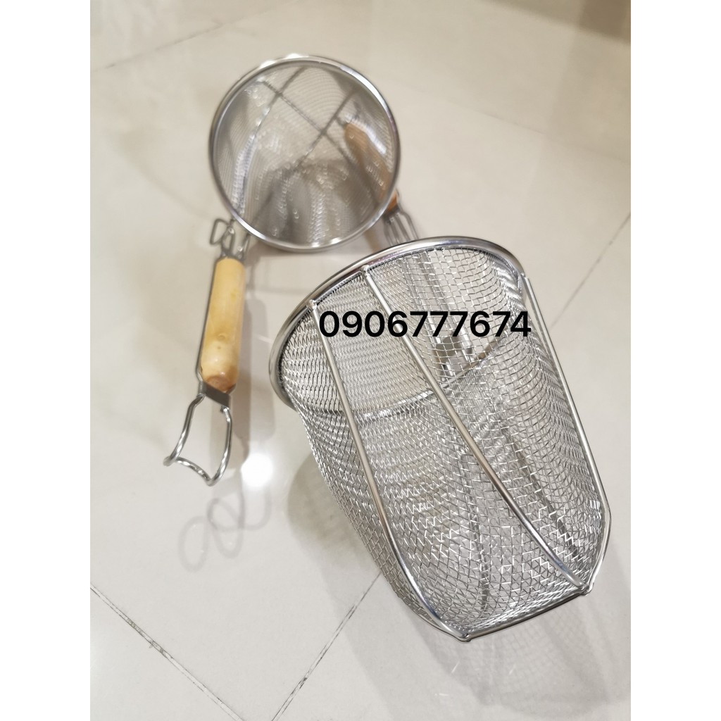 VỢT TRỤNG HỦ TIẾU MÌ BÚN PHỞ SÂU LÒNG INOX CÁN GỔ LOẠI DÀY