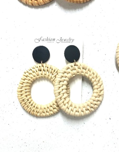 Khuyên tai mây tre đan  khuyên tai cói đi biển khuyên tai Hàn Quốc, phụ kiện đi biển