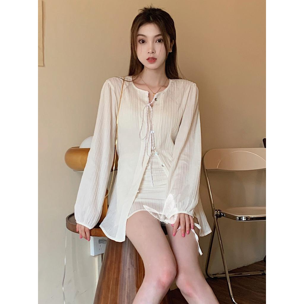 60787 Bộ Áo Sơ Mi Dài Tay Hai Mảnh Phù Hợp Với Váy Nữ