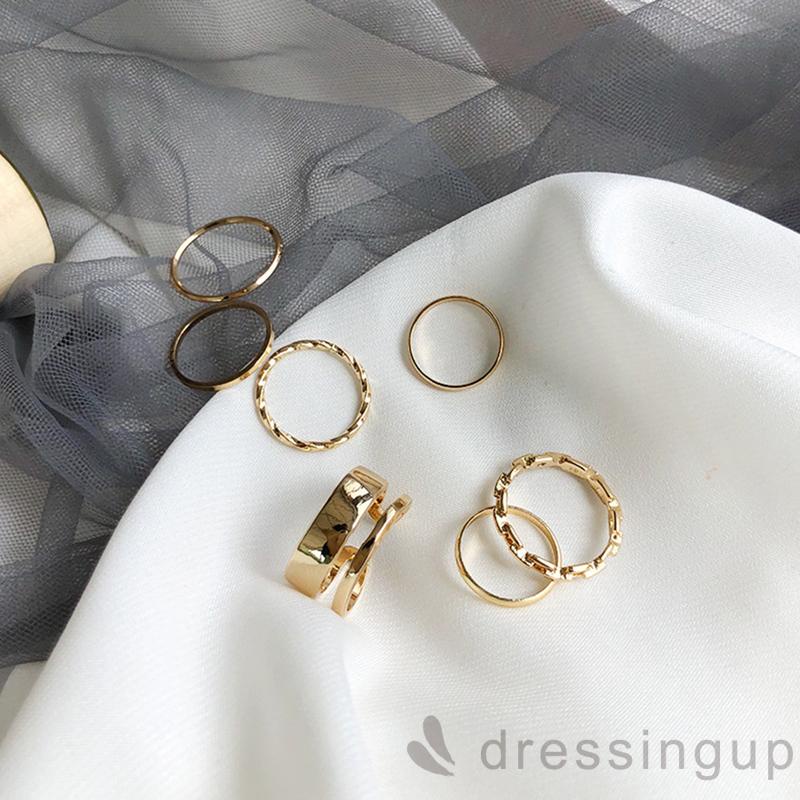 DRE-Ladies Knuckle Ring Kit, 7 Pieces Simple Style Stacking Ring,Gold/ Silver
