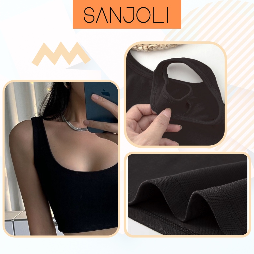 Áo Croptop Nữ Kiểu Tay Ngắn SANJOLI Áo Crt 2 Dây Bản To Ôm Body Ba Lỗ Cổ Vuông Sexy Năng Động AO048
