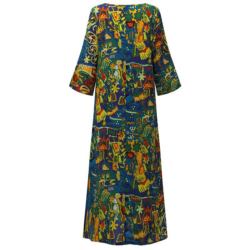 Đầm dáng dài ZANZEA form suông rộng phối họa tiết nhiều màu sắc thời trang cho nữ