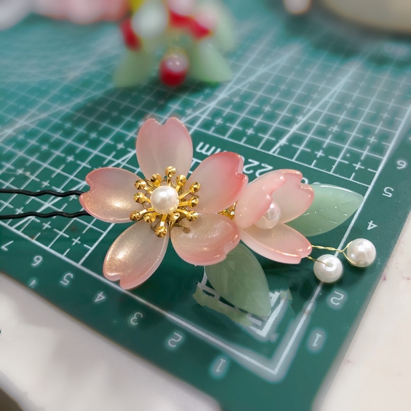 Phụ kiện cổ phục trâm hoa cài tóc cổ trang phong cách cổ điển bằng hoa đá ép có sẵn