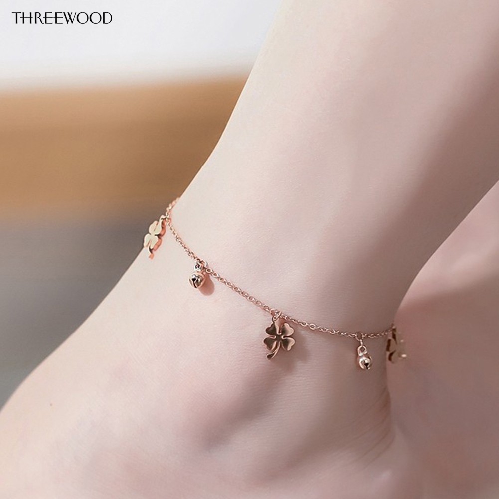 Lắc chân trang trí hình cỏ 4 lá may mắn cho nữ đeo vào mùa hè | BigBuy360 - bigbuy360.vn