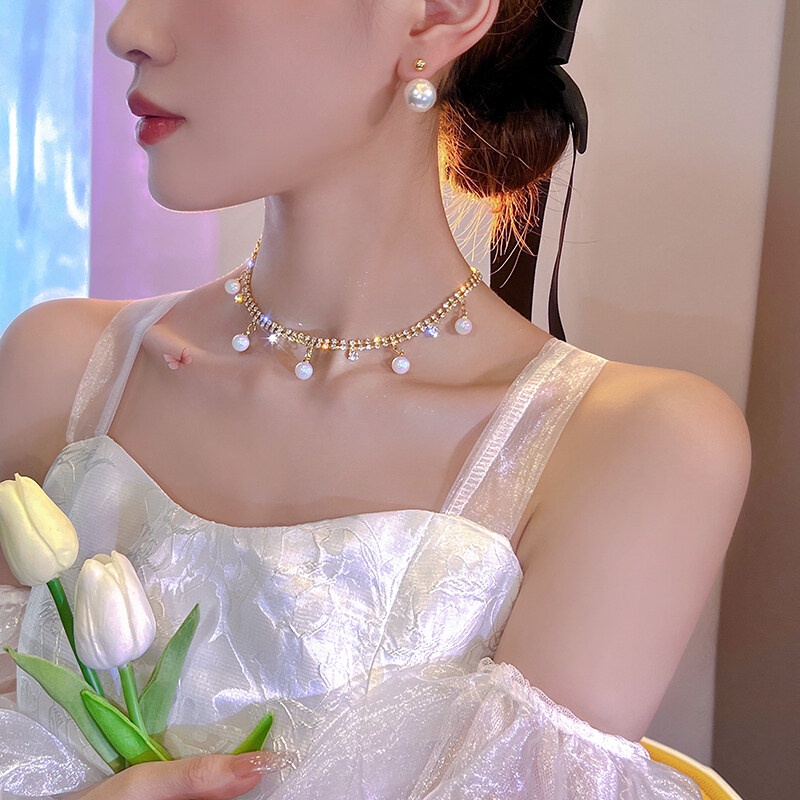 Vòng cổ Hai Lớp Đính Hạt Ngọc Trai Thời Trang Dành Cho Nữ