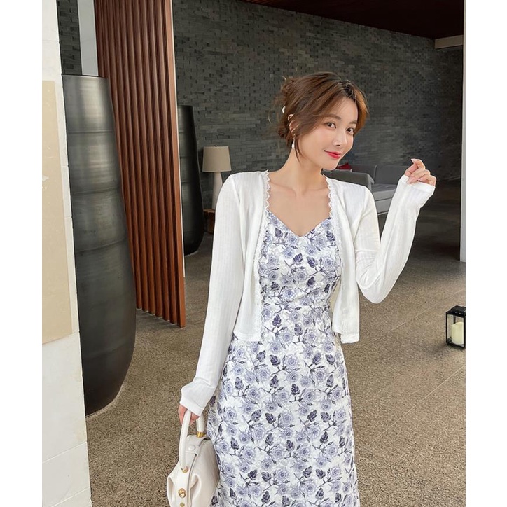 SUXI Áo cardigan nữ dệt kim màu trắng tay dài thiết kế mới thời trang mùa hè